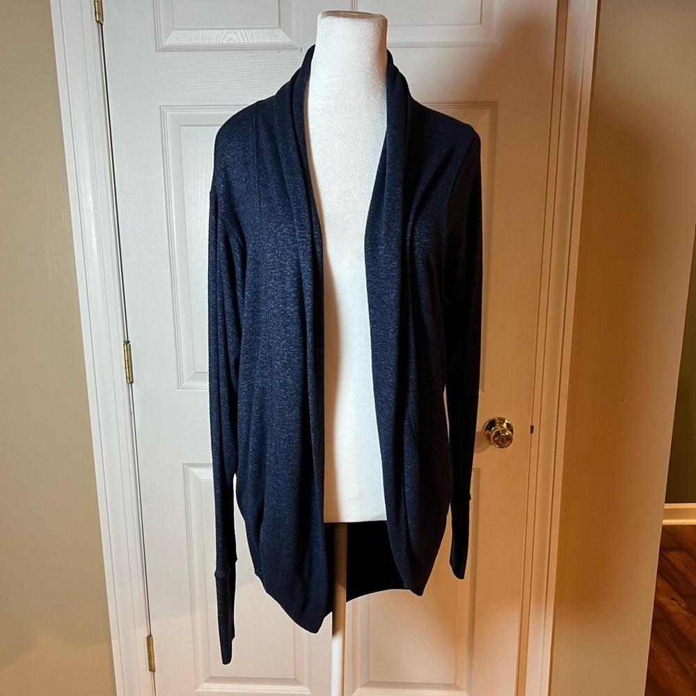 ATHLETA Luxe Pose Wrap Cardigan Heather Blue Cocoon Circle Longline Thumbhole
